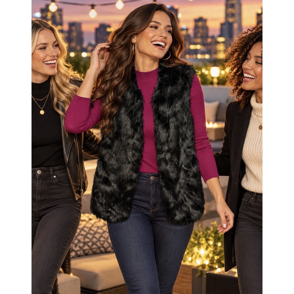 Black Faux Fur Vest. Medium. Mossimo so cute